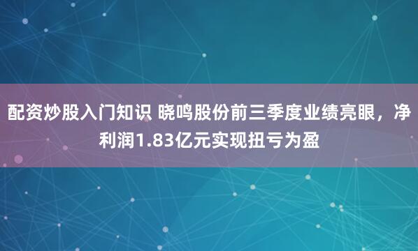 配资炒股入门知识 晓鸣股份前三季度业绩亮眼，净利润1.83亿元实现扭亏为盈